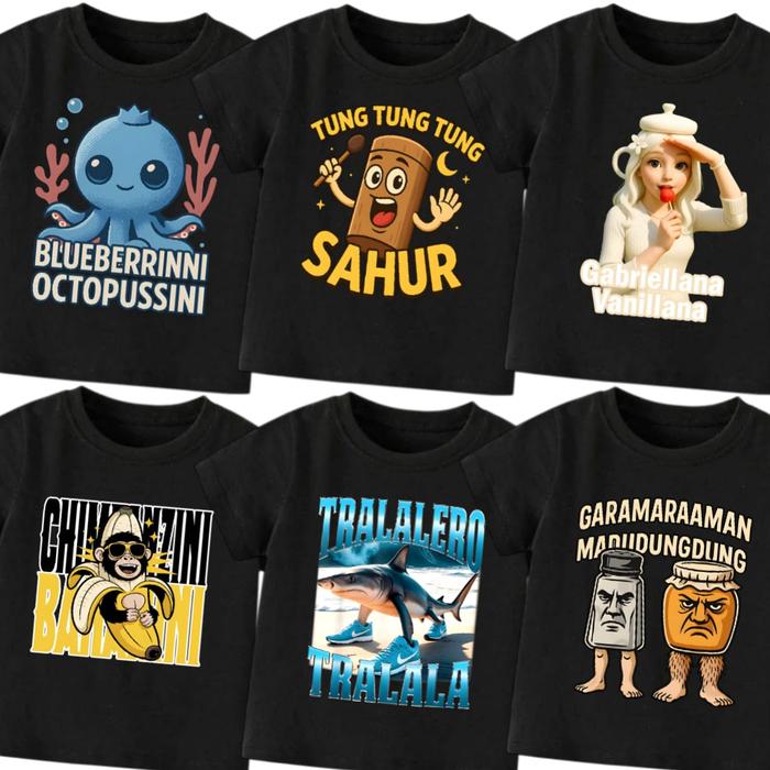 Baju Kaos ANAK Laki Perempuan Motif Anomali Tung Sahur Vanillanna Octopussinni Garam Madu Tralarelo 
