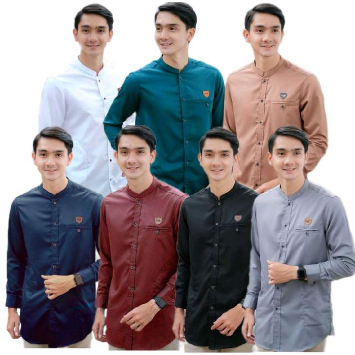 ATASAN BAJU KOKO PRIA COWOK BUSANA MUSLIM POLOS PREMIUM TOYOBO WARNA ABU MUDA MAROON PUTIH NAVY HIJA