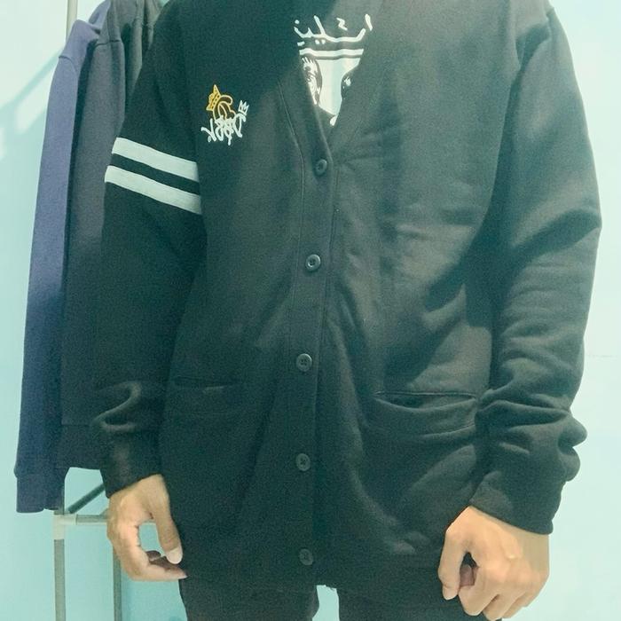 Cardigan Double Steal Hitam Pekat Second Original