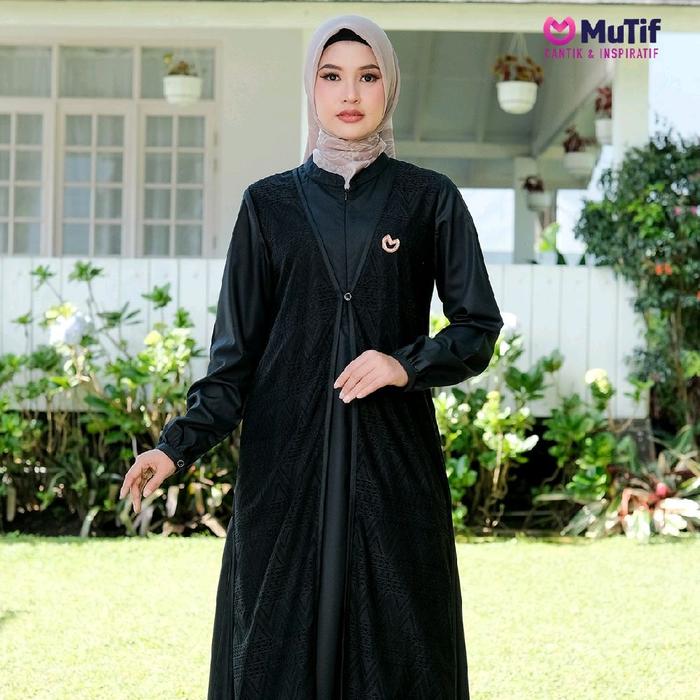 Gamis Mutif Anastasia Warna Moonless Black Bahan Batari & Brukat