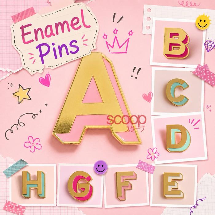 Scoop Pin Enamel Huruf / Letter Enamel Pin (pc) Vintage Gold Pink Tiffany Blue Retro 63380100