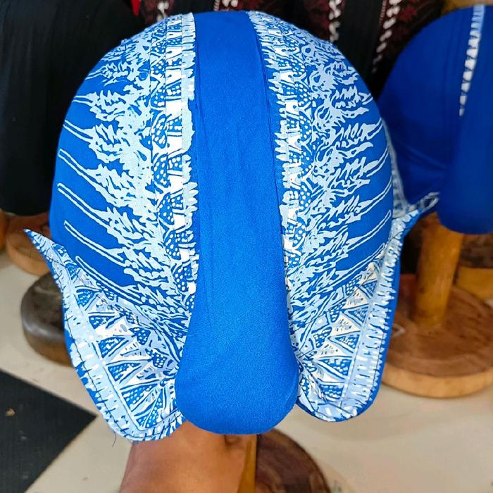 Blangkon Alusan Mataram Jogja, motif modang biru Jatim, bisa di cuci, di lipat, full jahitan, tanpa 