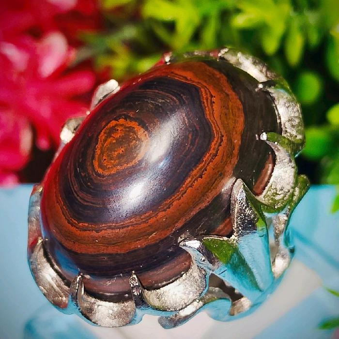 cincin batu akik badar besi pamor puser bumi lengket magnet 002 Ring alpaka