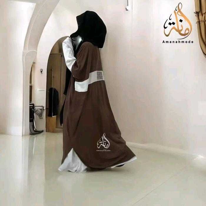Fatimah One Set Long Tunik Gamis  Casual Busui Freindly Wudhu Bordir Hitam Kombinasi Lembut Muslim R