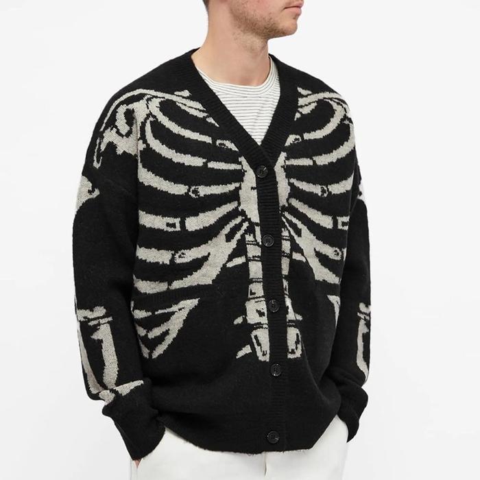 Promo Stiego-Skeleton Black Cardigan Sweater Streetwear Vintage Style