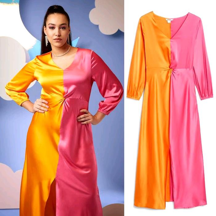 Dress panjang wanita mnk by hmmm satin midi dress slit(rak 1-6)