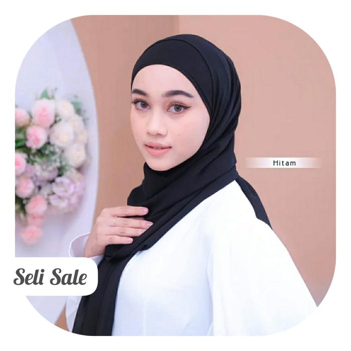 Promo HITAM PUTIH hijab Pashmina Polos Ceruty Baby doll Premium / Jilbab Pashmina JUMBO panjang