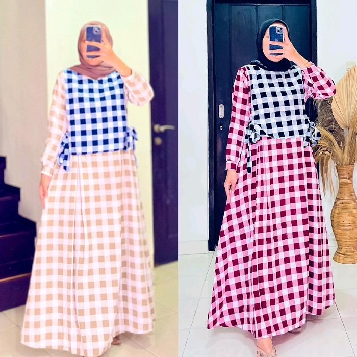 NINOS DRESS#10/GAMIS MOTIF KOTAK/SQUARE DRSSS/DAILY DRESS/HOMEDRESS Muslim Rayon Wanita Katun Dewasa