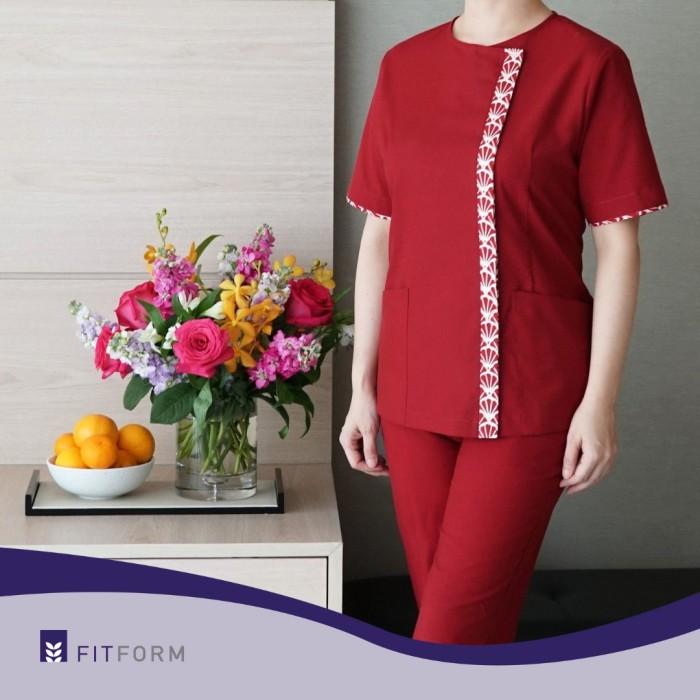 Flash Sale Seragam Suster/Perawat/Baby Sitter - Maroon Batik Bold Stripe