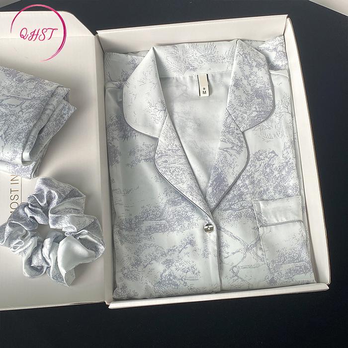 Piyama Wanita Set Lukisan Tinta Hui Pola Satin Wanita Import | Pajamas Wanita | Baju Tidur Wanita De