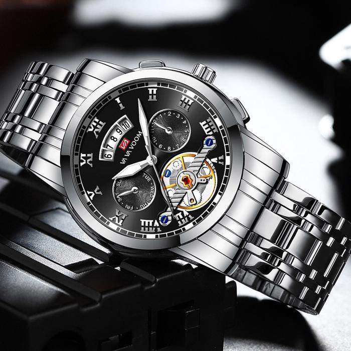 VaVa Voom 2453 Jam Tangan Pria Luxury Stainless Steel Tanggal Quartz Original Tahan Air Watch + Kota