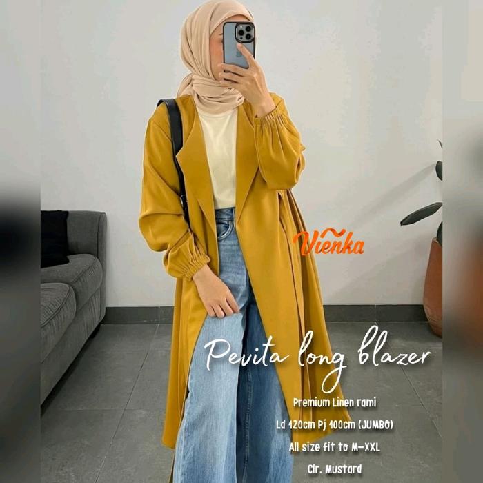 Pevita Long Blazer /  Premium linen rami ada tali. ld 120 pb 100