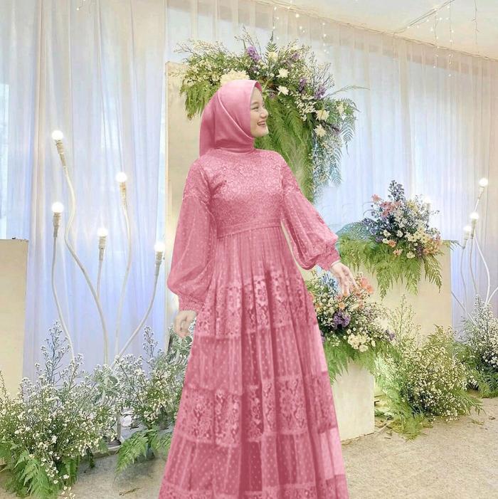 maxi muslim brukat marina - hitam,M Wanita