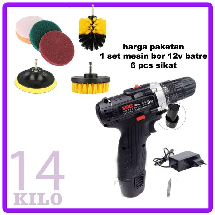 Adaptor Sikat Shoe Sikat Sepatu Pembersih Serbaguna + Mesin Bor Tanpa Kabel Batre 12v