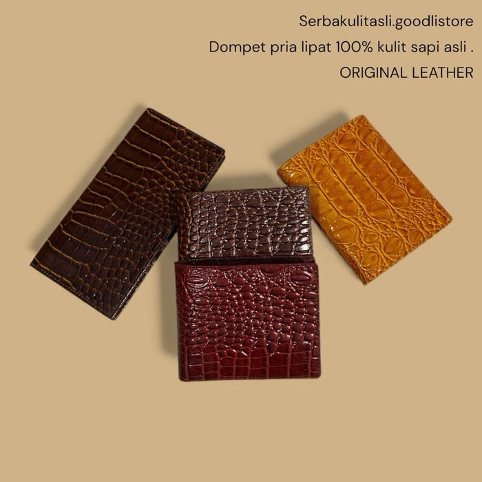 Goodlistore Dompet Pria Kulit Asli Motif Buaya - Croco Wallet - Dompet Kulit Sapi Asli Lipat dengan 
