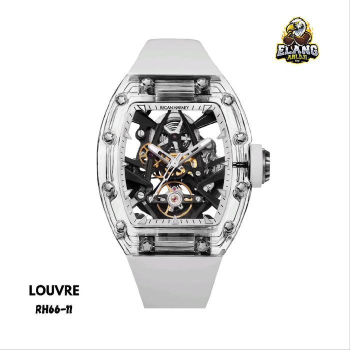 Jam Tangan Pria Automatic Regan Harney RH66-11 Louvre dengan Kaca Kristal Transparan dan Strap Karet