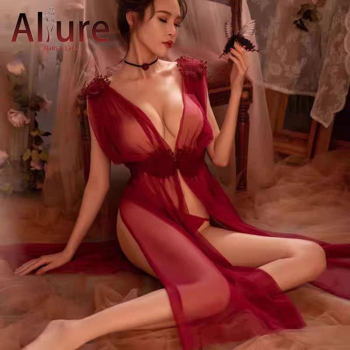 ALLURE [Pengiriman Rahasia] Setelan Piyama Seksi dengan Renda, Dua Potong Tanktop Katun lingering ho