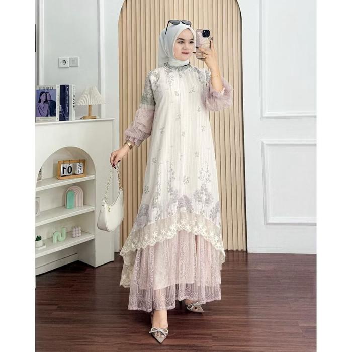 Anindya - Dress Raya Collection Maxy Gamis Kiandra Ceruty Brokat Tile premium