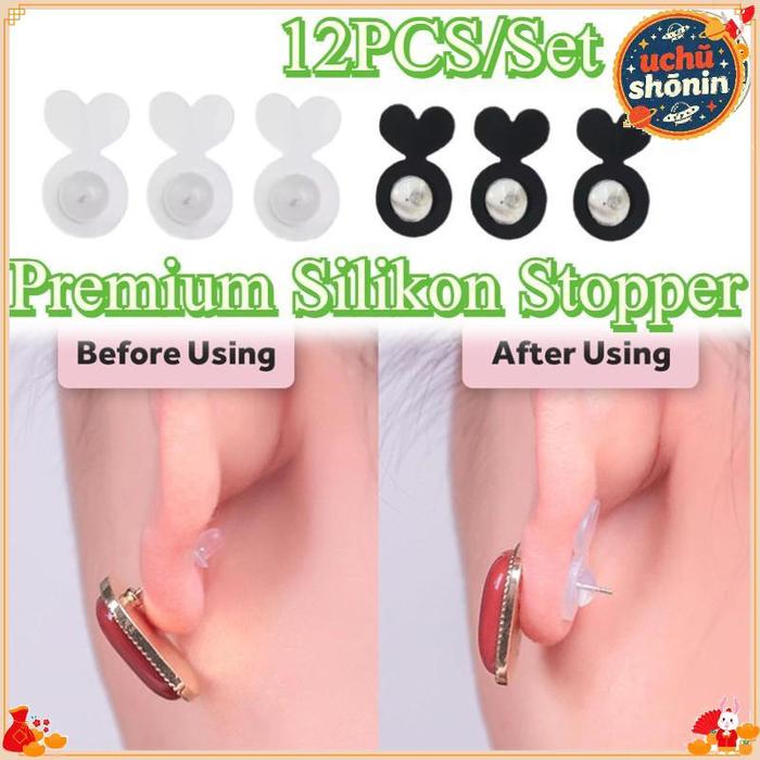 12PCS/Set Premium Silikon Stopper / Bentuk Hati Silicon Tutup / Penutup/ Penahan Anting Tusuk / Bant