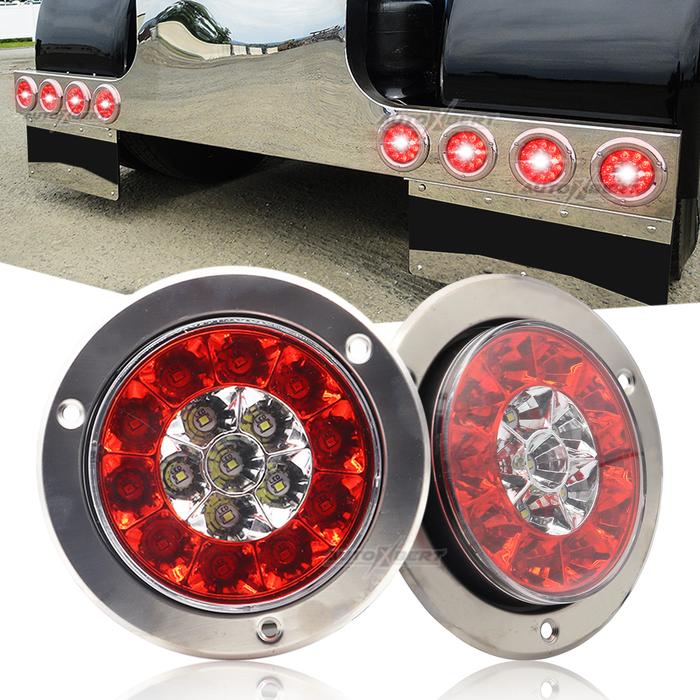 2X Trailer Truck Boat Bus Red LED 4" Round Warning Stop Tail Brake