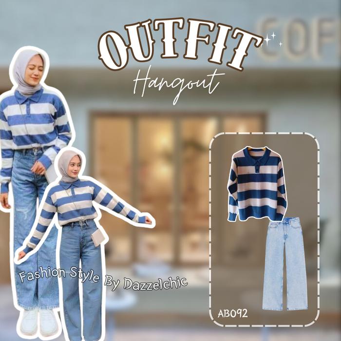 Mohan Store 2 In 1 Set AB092 -One Set Wanita Korean Style Outfit Ngampus Simpel Setelan Wanita Remaj