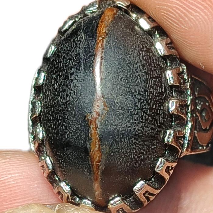 cincin batu akik motif galeh kelor  pancoran emas masih serat kayu