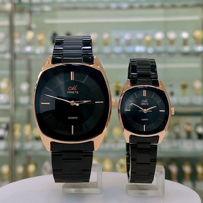 Mirete Jam Tangan Couple Mirete Quartz Hitam Elegan untuk Pasangan