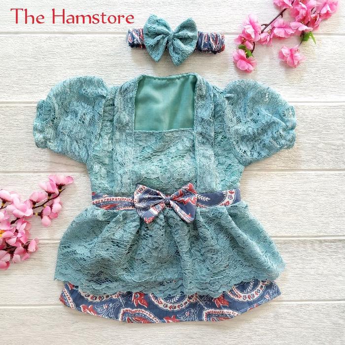 Wardah Setelan Kebaya Anak Bayi Perempuan Cewek 7 Bulan Brukat Biru Wardah Turun Tanah Parsel Bahan
