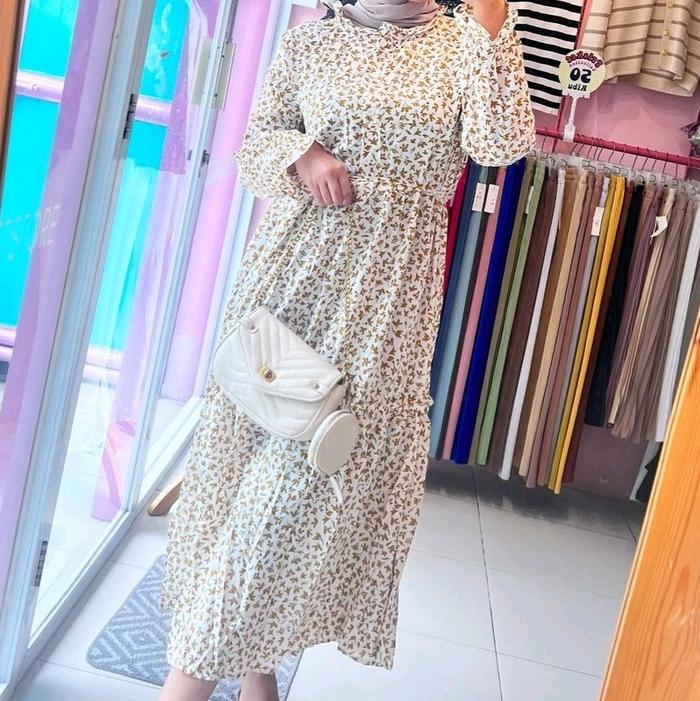 AT026 Queenstreet | Vintage Midi Dress Premium | Dress Tunik Gamis Premium Wanita Bahan Rayon | Busu
