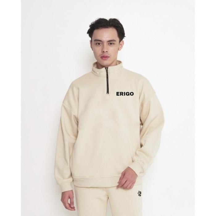 Sweater Turtleneck Erigo Cream Teks Hitam / Sweatshirt Half Zip Casual Premium / Sweater Half Zip Pr