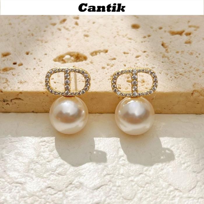 [Cantik]Anting Emas Juntai Mutiara Huruf CD Berlian Terpasang Anting Serbaguna Y730