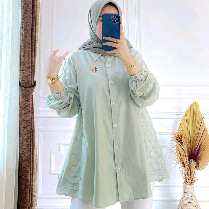 atasan winody top olive Baju Dewasa Kancing Oversize