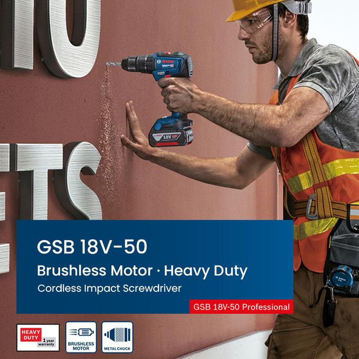 Bosch GSB 18V-50 Cordless Electric Impact Drill Brushless Motor Power Tools For Home DIY Building Co