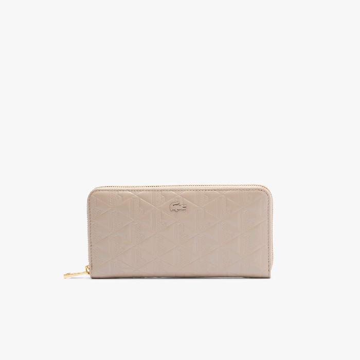 Lacoste Women's Maheki Zipped Leather Billfold RFID Blocking Dompet Panjang Wanita - Beige