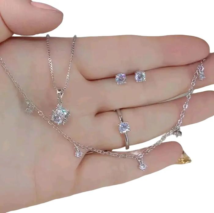 Set Perhiasan Permata Putih Titanium kalung gelang 1