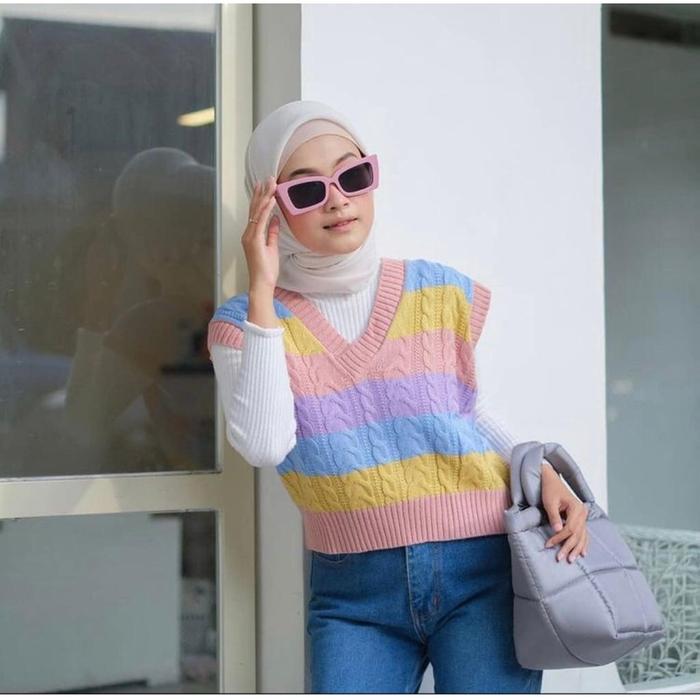 VEST RAINBOW / rompirajut /rompi rainbow /rajut premium /pakaian wanita/ rompi