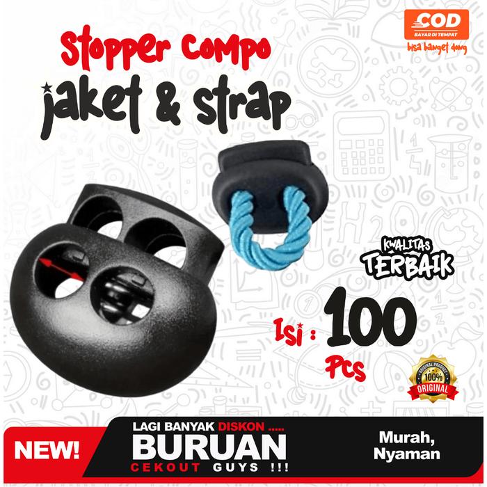 (100pcs) Stopper compo / stopper jaket / stopper strap - Stopper Compo Lubang 2 Hitam 2cm