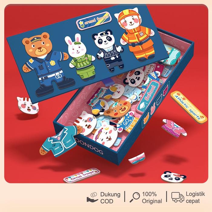 [COD] Mainan Edukasi Anak Beruang Kecil Berdandan 3D Magnetik Puzzle Kayu Ganti Baju Set Mainan Kogn