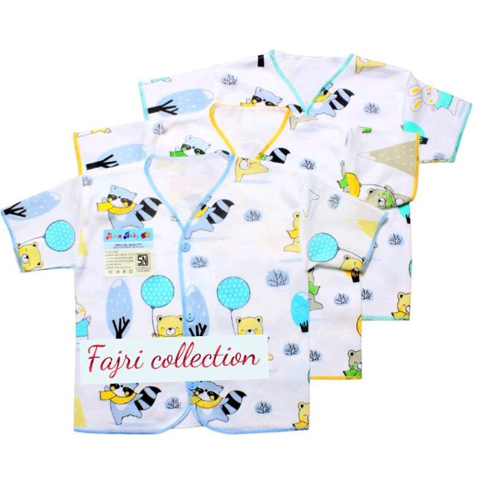 AIRIN 3 Pcs Baju Bayi Kancing Depan Tangan Pendek Newborn Baru Lahir/Atasan Baju Bayi Bahan Halus Le