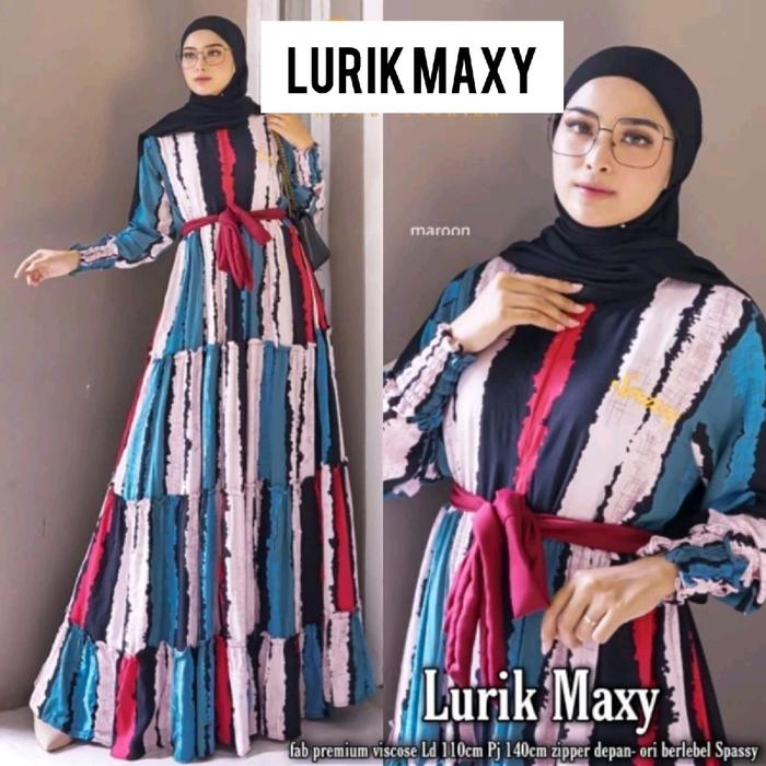 lurik maxy bahan katun Baju gamis wanita muslim fashion perempuan dewasa remaja cewek putri ibu mode