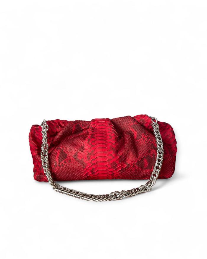 TINAMITRA Tas Selempang Wanita Kulit Ular Merah - Clutch Fashionable dengan Aksesoris Kualitas A+ da