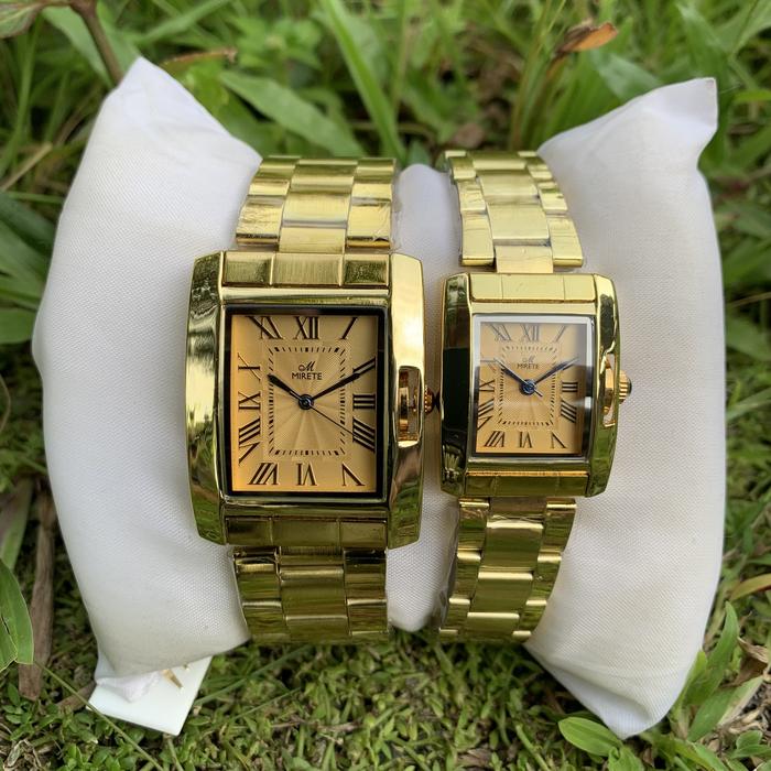 Jam Tangan Mirete Couple Warna Emas full Persegi Panjang super mewah rantai anti karat water resista