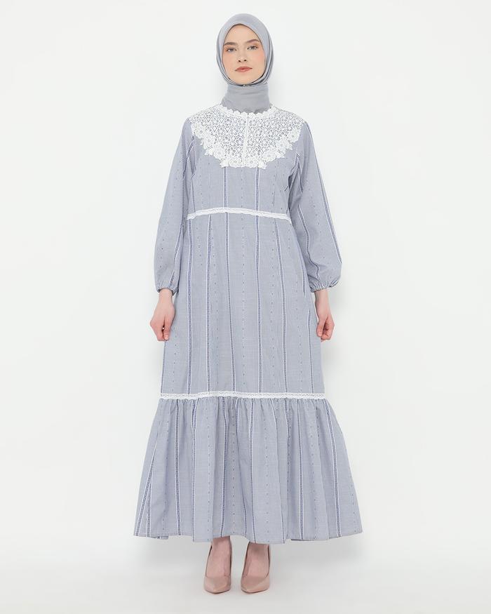 InCozy Dress Camelia Biru Blue Laut Gamis Maxi Wanita Korean Style Viral Muslim Dewasa Remaja Panjan