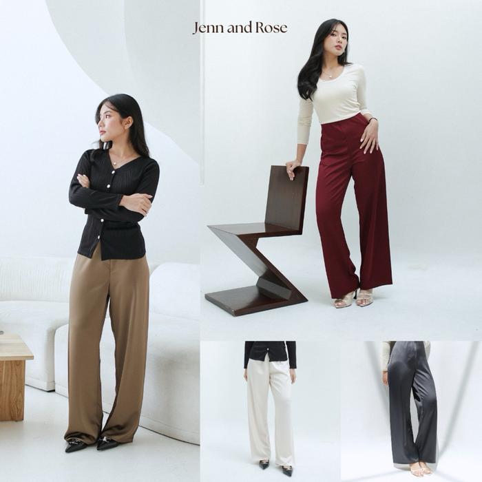 [JENN&ROSE]Pixie Satin Pants Celana Satin Pixie Premium Celana Satin Wanita Pixie Tailored Satin Str
