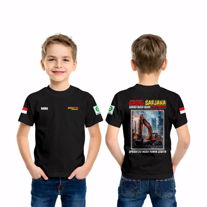 Kaos Baju Anak Operator Excavator Gagal Sarjana Operator Muda V2 Gratis Nama DB Kaos Distro