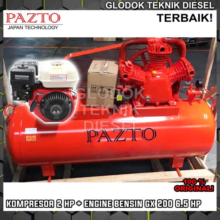 PAZTO Kompresor Angin 2 HP + Engine Bensin 6.5 HP Compressor Original Terbaik