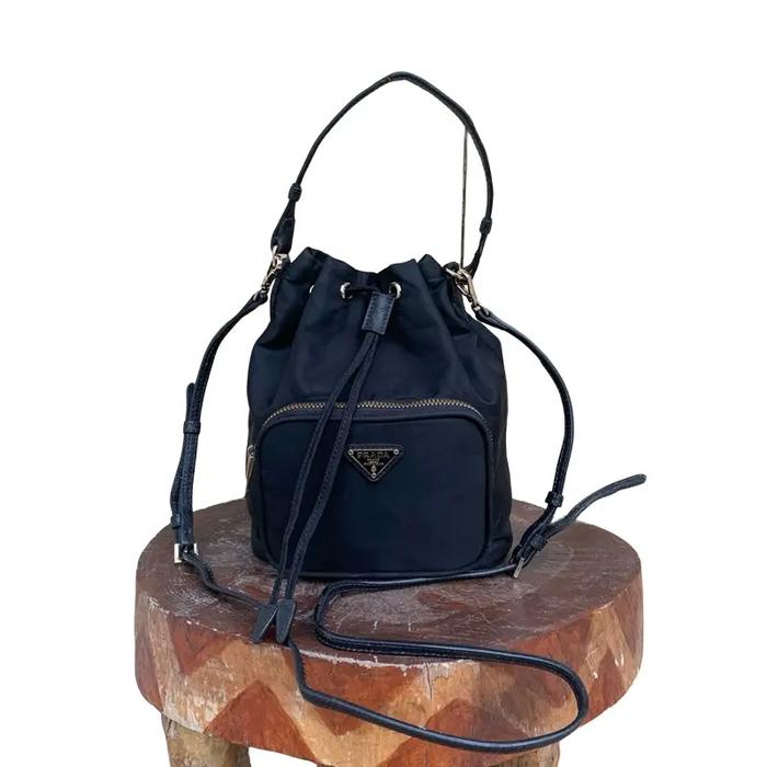 Prada Black Nylon Bucket Sling Bag