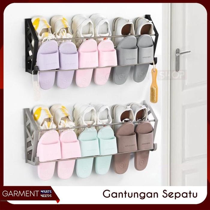 Rak Sepatu Gantung Susun Shoe Rack Holder Tempat Sandal Panci Dapur Dinding Belakang Pintu Minimalis