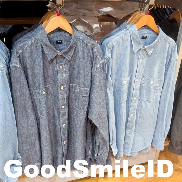 SALE!! Men Kemeja Luaran Chambray Denim Lengan Panjang Jaket  Jacket Pria UNIQLO