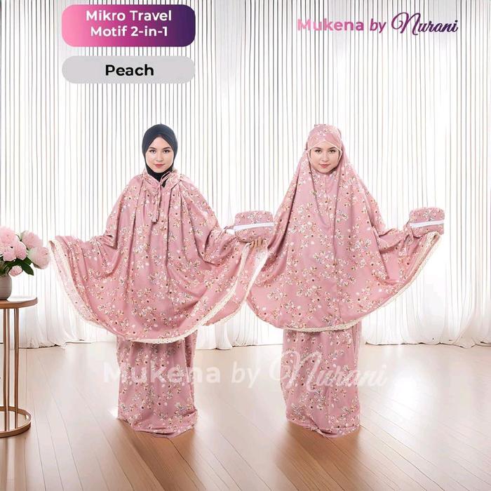 mukena nuraini 2in1 micro motif bunga nyaman adem dipake katun dewasa